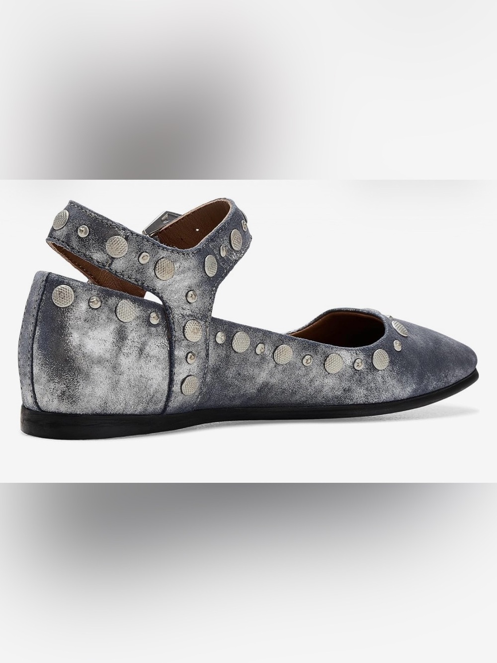 Free People Mystic Mary Jane Jean flat silver studded grey metallic size 9 - Picture 3 of 8